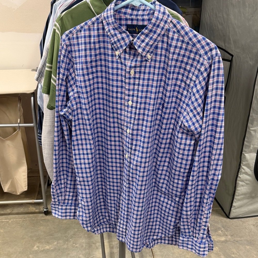 Ralph Lauren Blue and Pink Plaid Cotton Button-Down Shirt